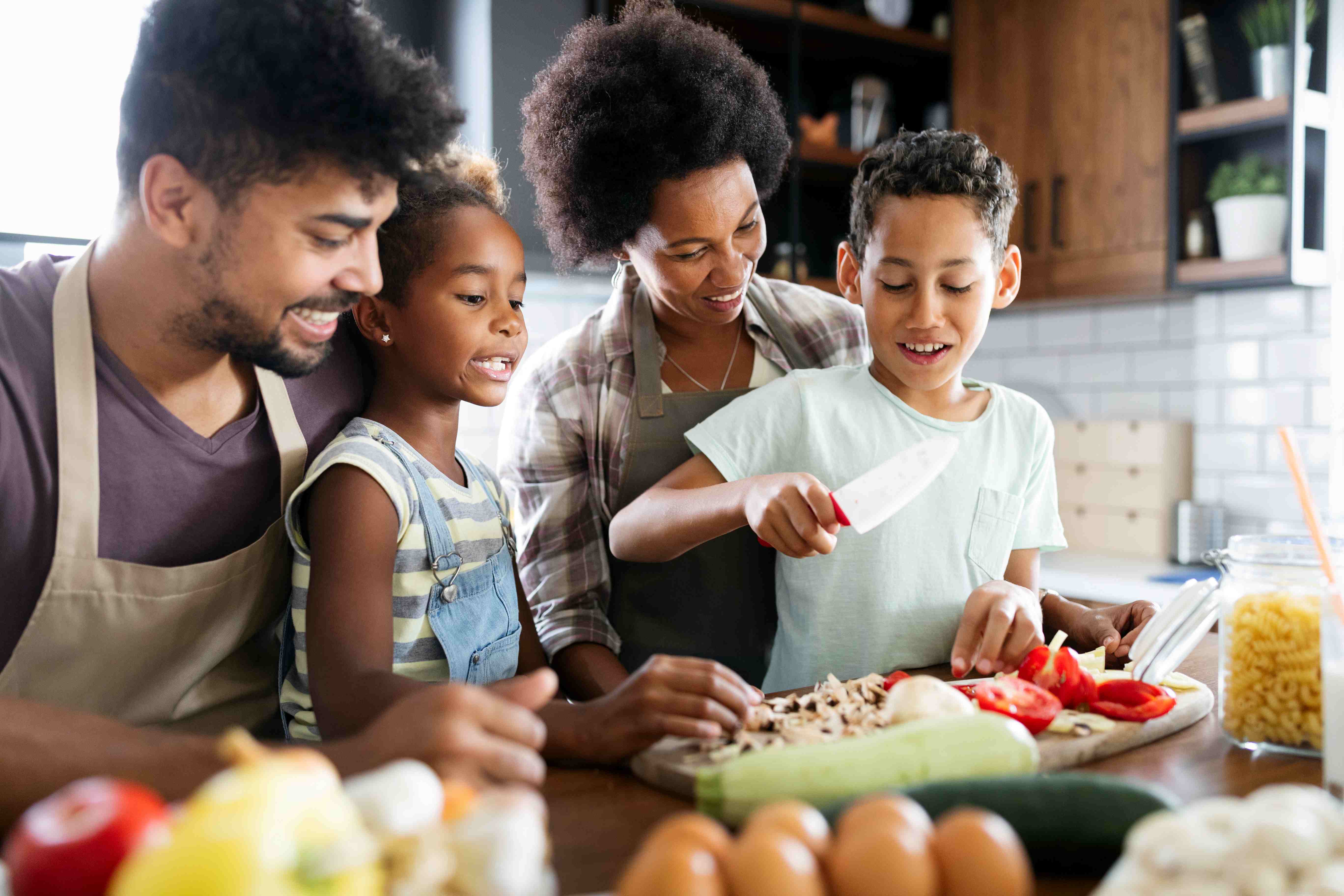 family making snacks together